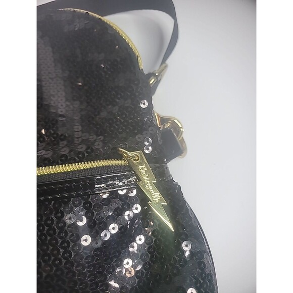 Vintage Betseyville Betsey johnson Purse Shoulder Black Gold Sequin Fold Over - Picture 8 of 15